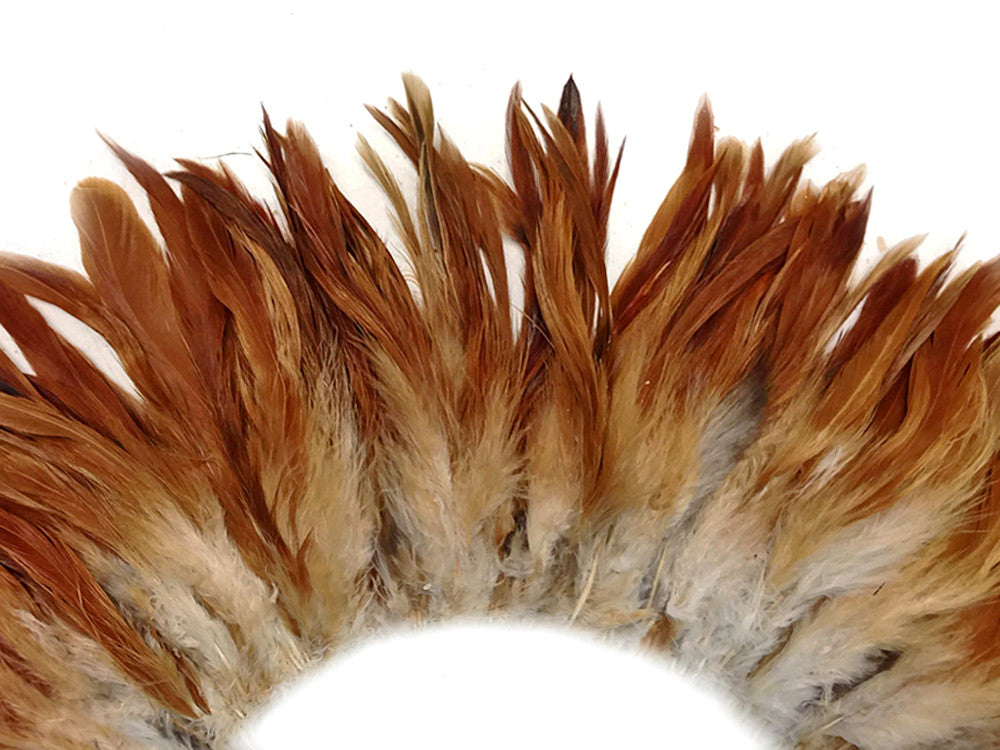 1 Yard - Natural Red Strung Schlappen Rooster Wholesale Feathers (Bulk)