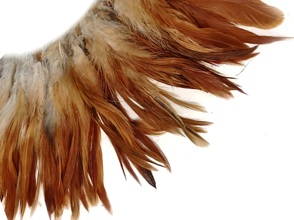 1 Yard - Natural Red Strung Schlappen Rooster Wholesale Feathers (Bulk)