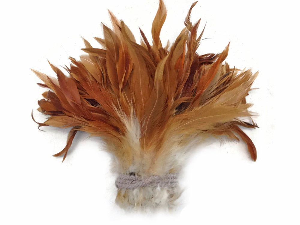 4 Inch Strip - Natural Red Strung Rooster Schlappen Feathers