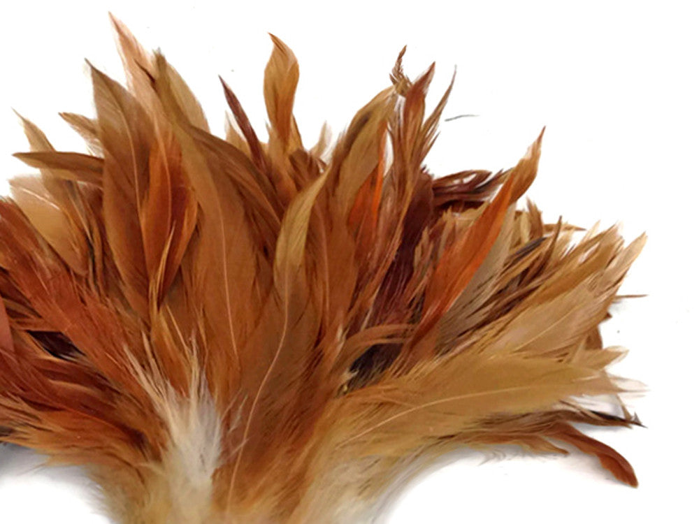 1 Yard - Natural Red Strung Schlappen Rooster Wholesale Feathers (Bulk)