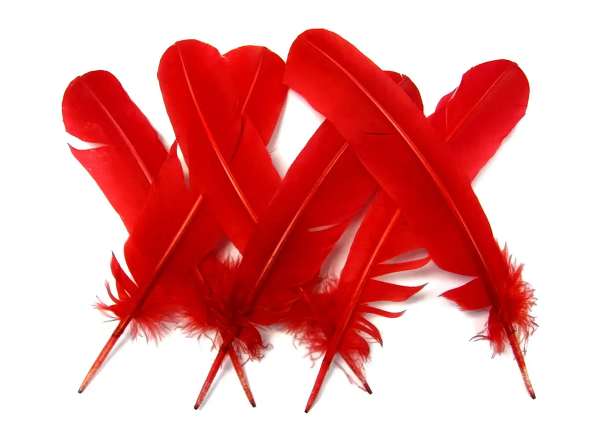 Vibrant red craft feathers for DIY fashion and décor accessories.