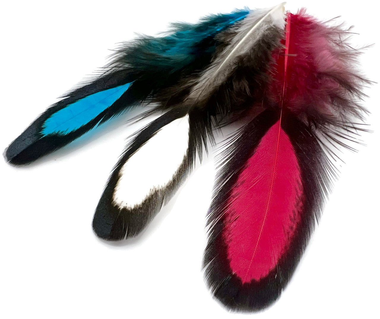 30 Pieces - Red, White, Blue Mix Whiting Farms Laced Hen Saddle Feathers