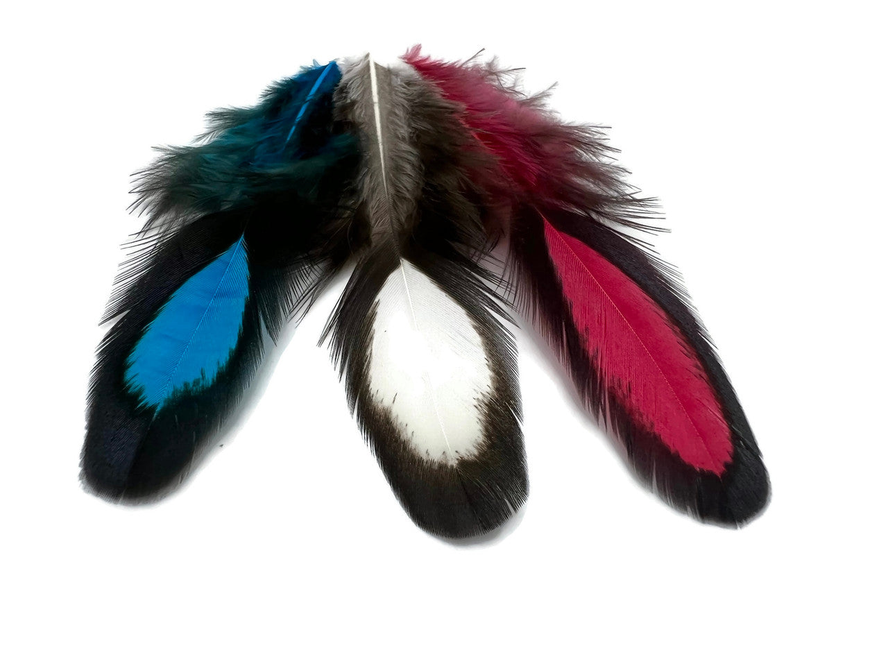 30 Pieces - Red, White, Blue Mix Whiting Farms Laced Hen Saddle Feathers