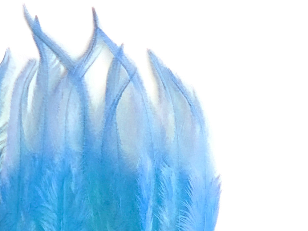 1 Dozen - Short Solid Light Blue Whiting Farm Rooster Saddle Hair Extension Feathers