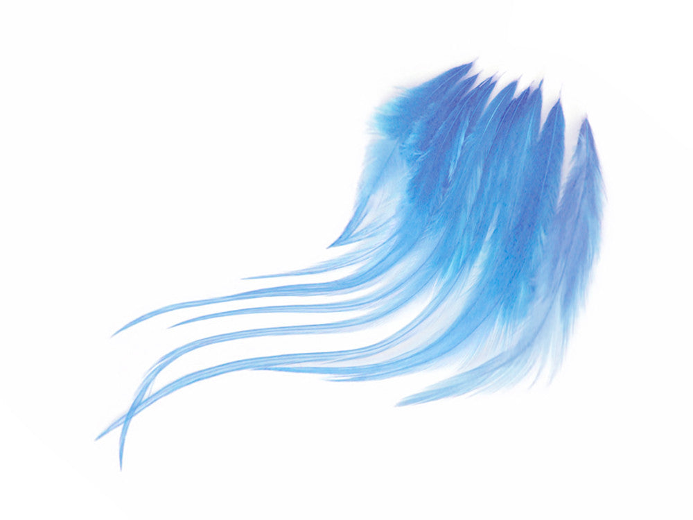 1 Dozen - Short Solid Light Blue Whiting Farm Rooster Saddle Hair Extension Feathers