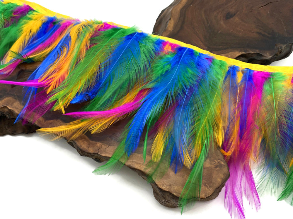 1 Yard - Multicolor Spring Rooster Neck Hackle Saddle Feather Wholesale Trim