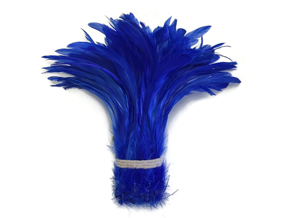 2.5  Inch Strip - Royal Blue Strung Natural Bleach & Dyed Coque Tails Feathers