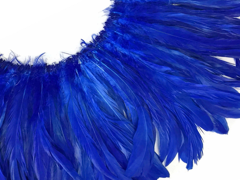 2.5  Inch Strip - Royal Blue Strung Natural Bleach & Dyed Coque Tails Feathers