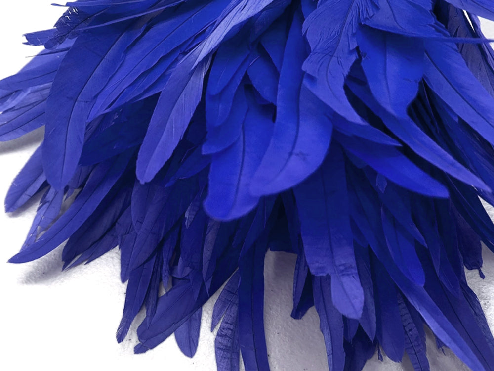 2.5  Inch Strip - 8-10" Royal Blue Strung Natural Bleach & Dyed Coque Tails Feathers