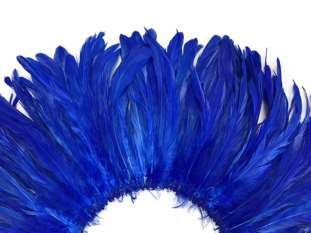 2.5  Inch Strip - Royal Blue Strung Natural Bleach & Dyed Coque Tails Feathers