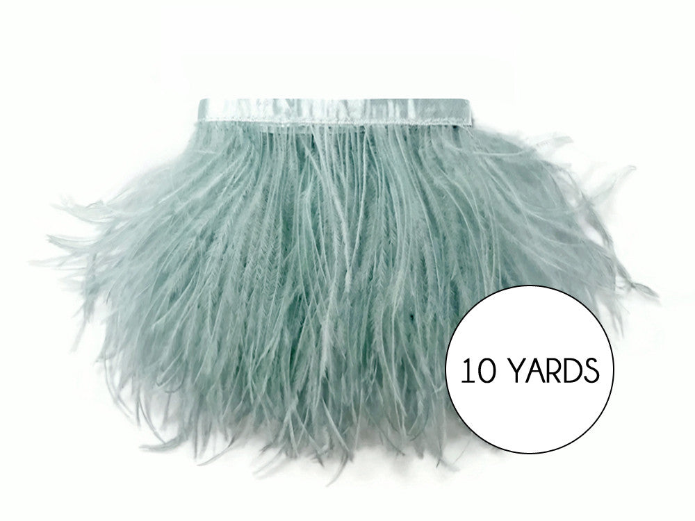 10 Yards - Sage Green Ostrich Fringe Trim Wholesale Feather (Bulk)