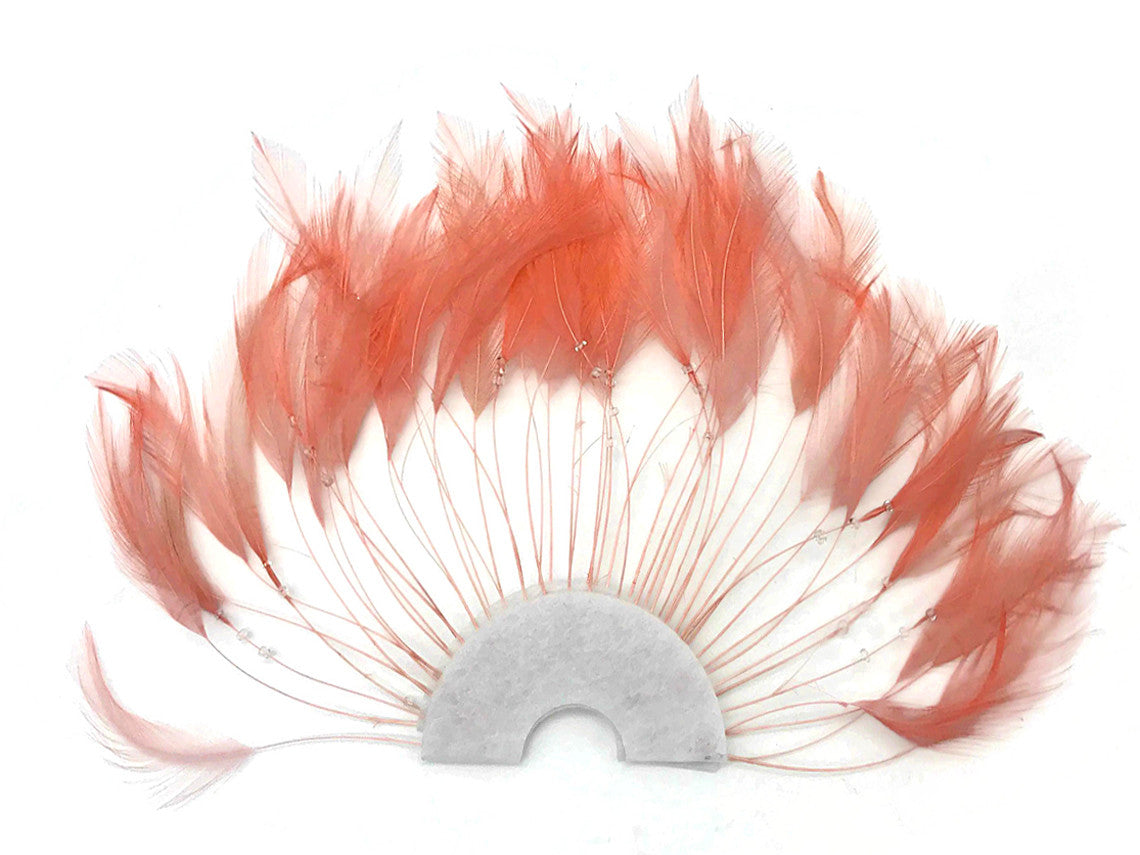 1 Piece - Salmon Pink Half Beaded Pinwheel Stripped Rooster Hackle Feather Pads