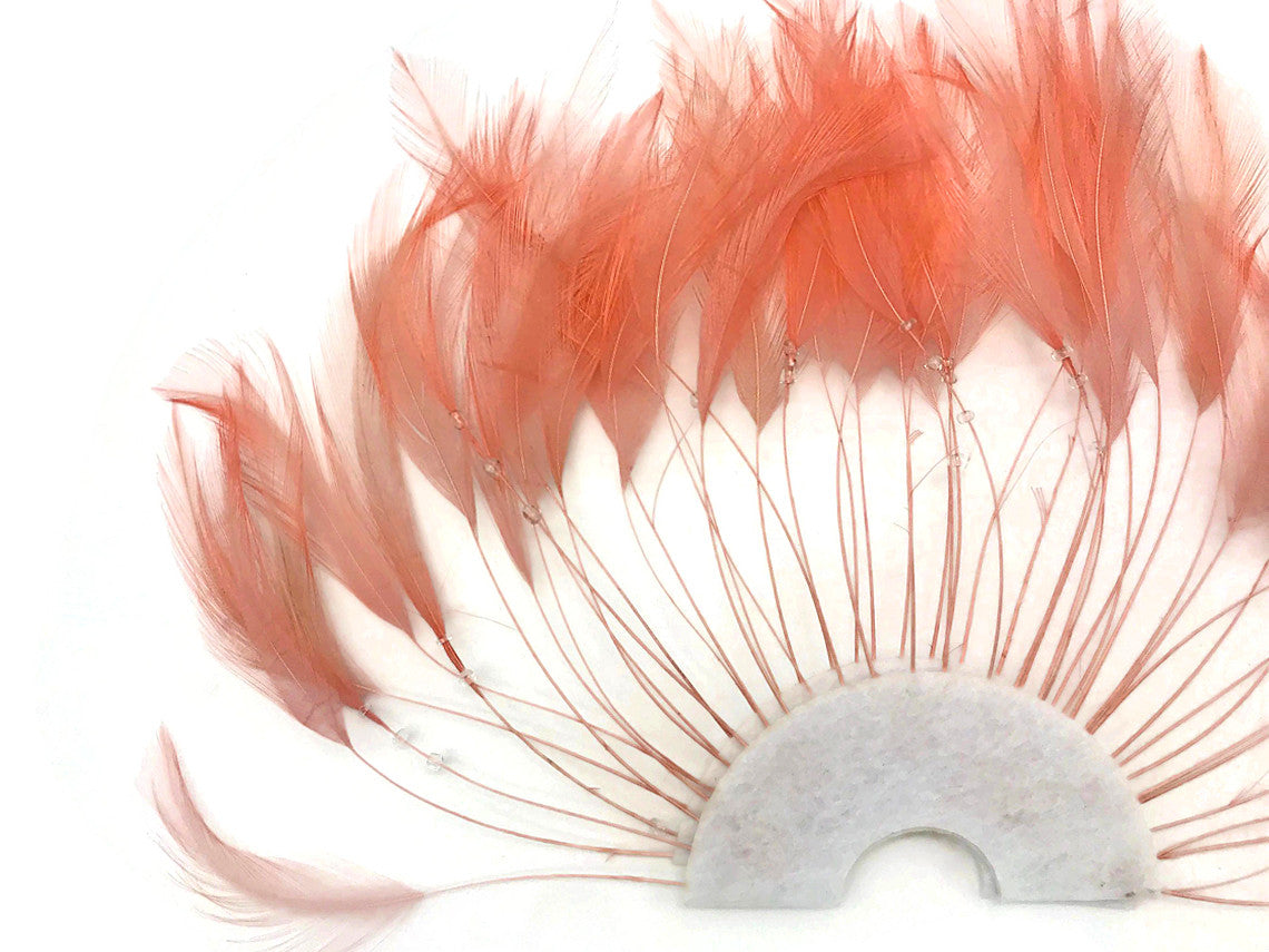 1 Piece - Salmon Pink Half Beaded Pinwheel Stripped Rooster Hackle Feather Pads