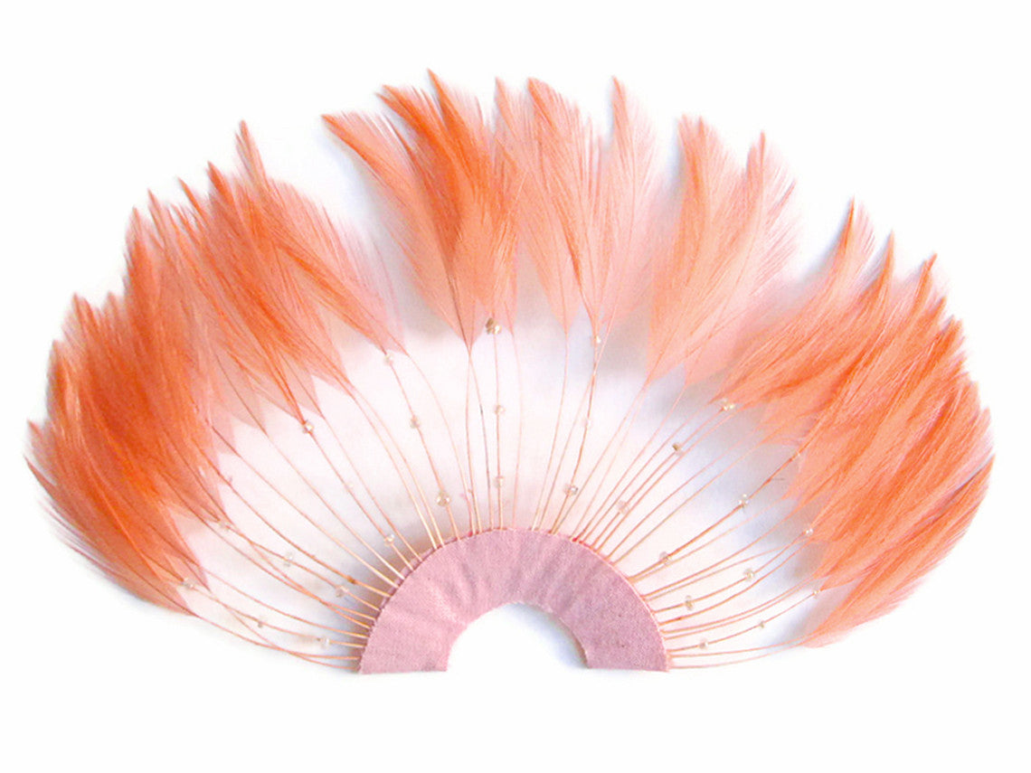 1 Piece - Salmon Pink Half Beaded Pinwheel Stripped Rooster Hackle Feather Pads