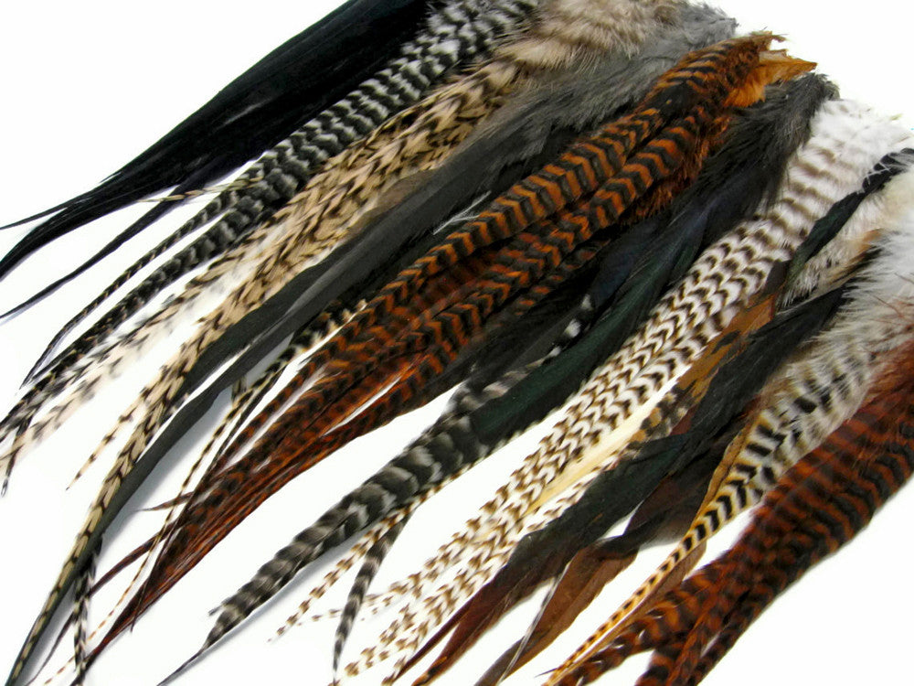 50 Pieces - Natural Thick Long Rooster Saddle Whiting Farm Hair Extension Wholesale Feathers (Bulk)