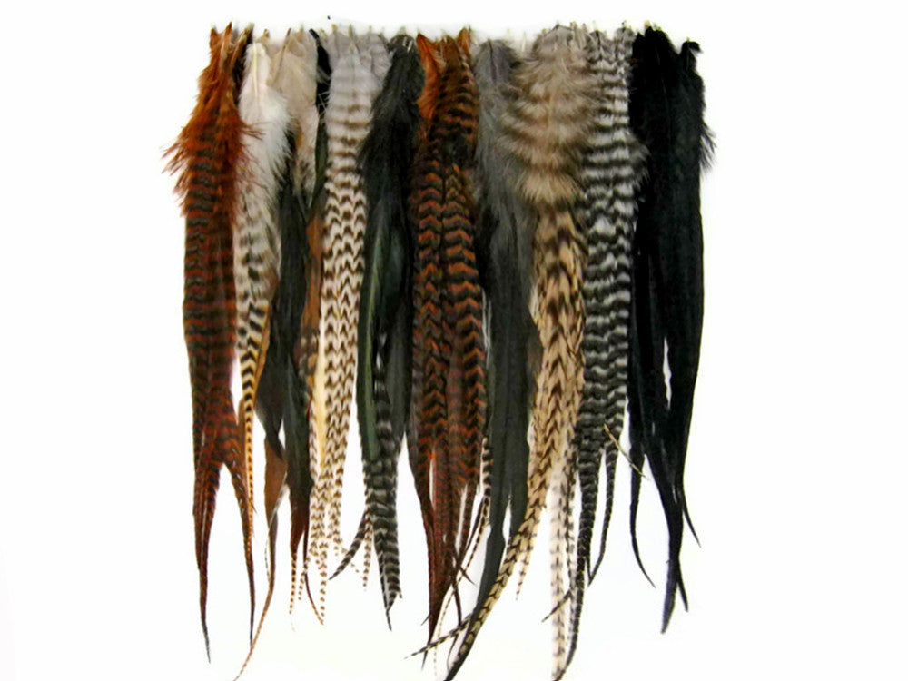 50 Pieces - Natural Thick Long Rooster Saddle Whiting Farm Hair Extension Wholesale Feathers (Bulk)