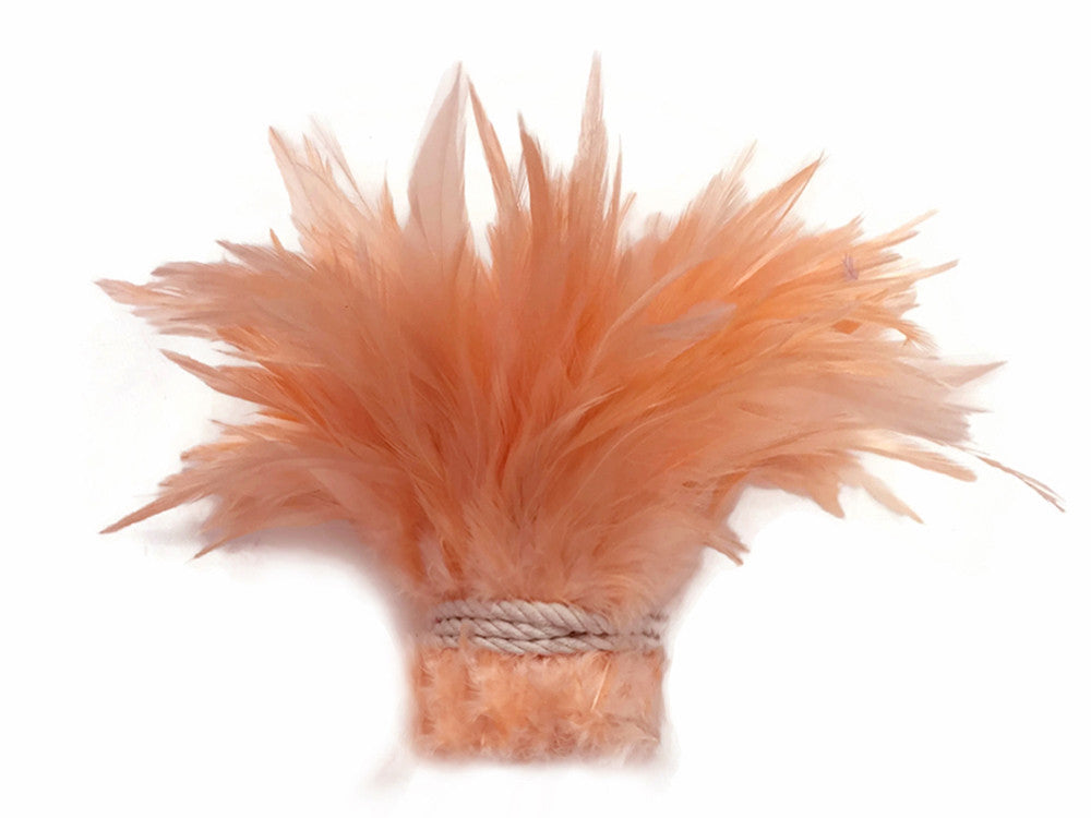 4 Inch Strip – 4-6” Dyed Champagne Strung Chinese Rooster Saddle Feathers 