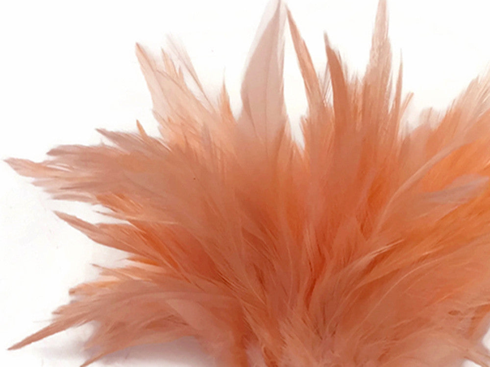 4 Inch Strip – 4-6” Dyed Champagne Strung Chinese Rooster Saddle Feathers 