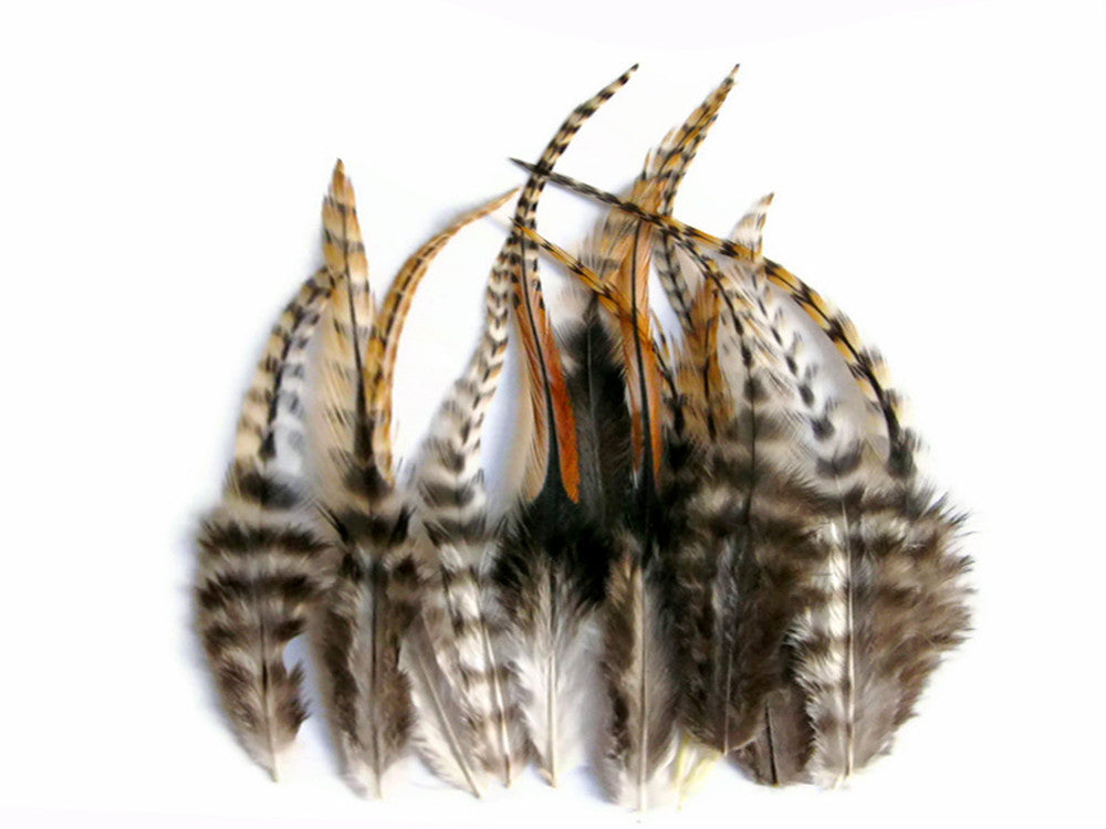 1 Dozen - Short Cree Grizzly Whiting Farm Rooster Saddle Hair Extension Feathers