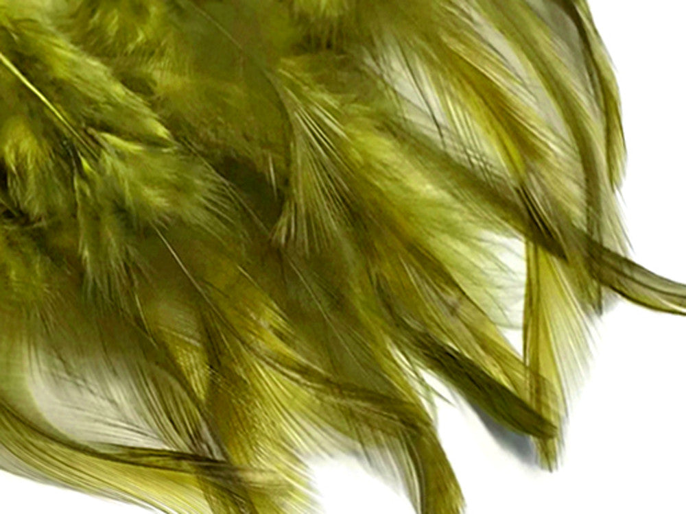 1 Dozen - Short Solid Olive Whiting Farm Rooster Saddle Hair Extension Feathers