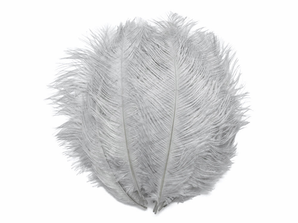 10 Pieces - 8-10" Silver Gray Ostrich Dyed Drabs Feathers