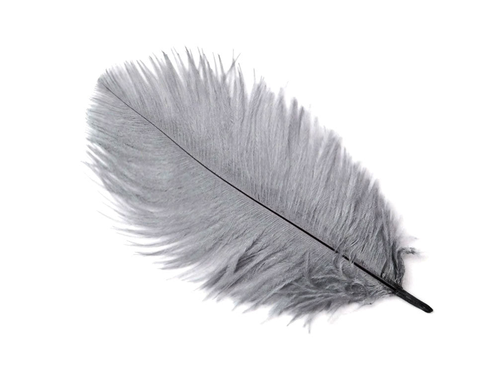 10 Pieces - 11-13" Silver Gray Bleached & Dyed Ostrich Drabs Body Feathers