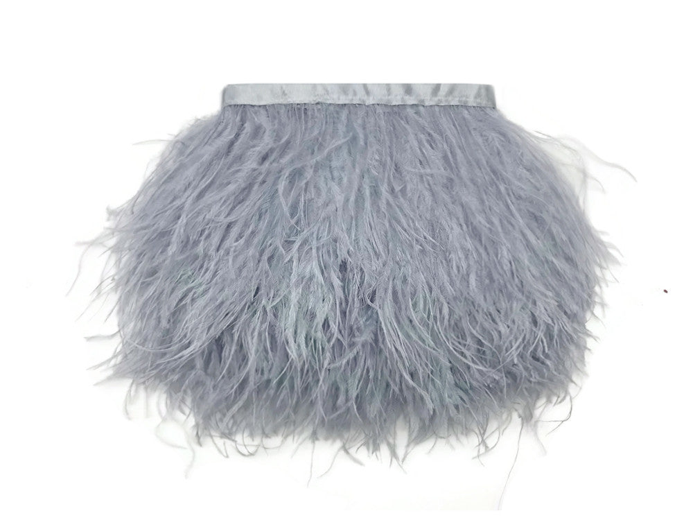 6 Inch Strip - Grey Ostrich Fringe Trim Feather