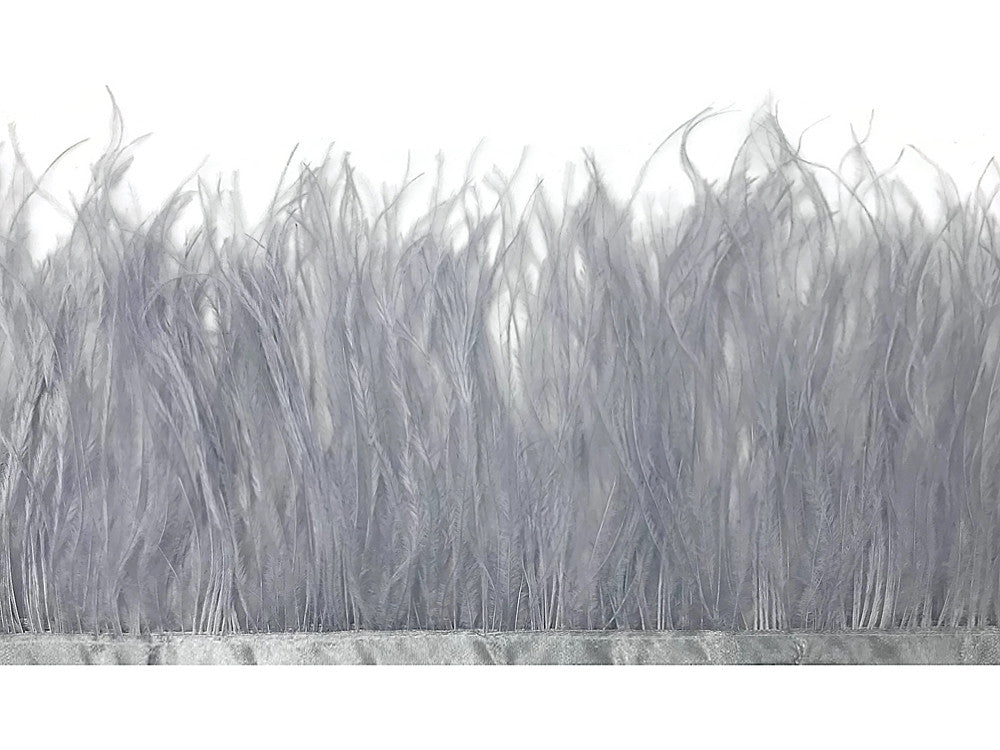 6 Inch Strip - Grey Ostrich Fringe Trim Feather