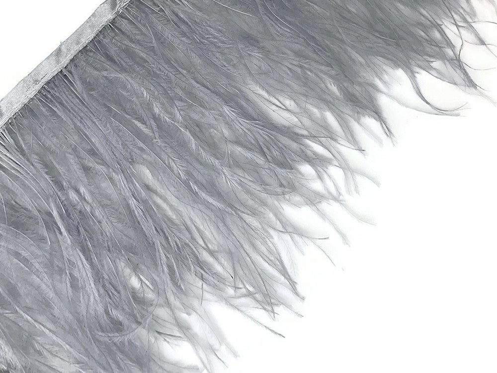 6 Inch Strip - Grey Ostrich Fringe Trim Feather