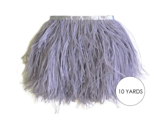 10 Yards - Grey Ostrich Fringe Trim Wholesale Feather (Bulk)