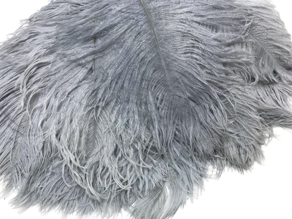 10 Pieces -  12-16" Silver Gray Dyed Ostrich Tail Fancy Feathers