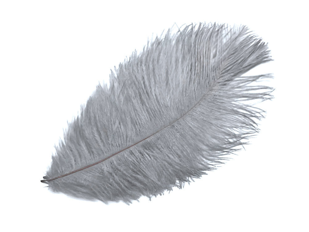 10 Pieces - 14-17" Silver Gray Ostrich Dyed Drab Body Feathers