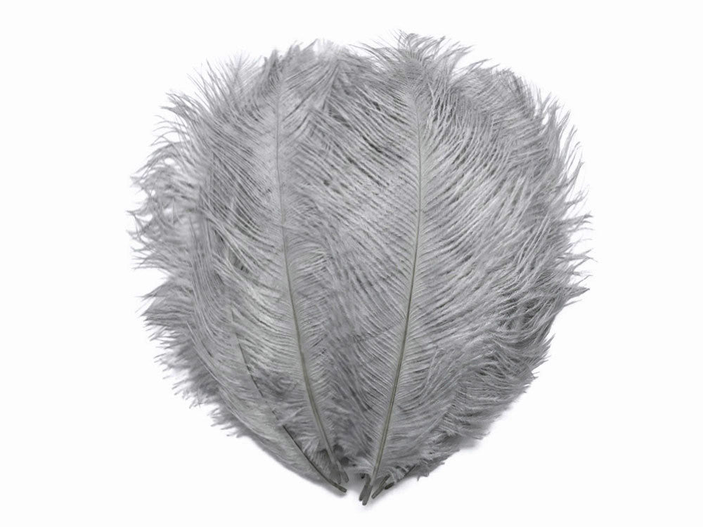 10 Pieces - 11-13" Silver Gray Bleached & Dyed Ostrich Drabs Body Feathers