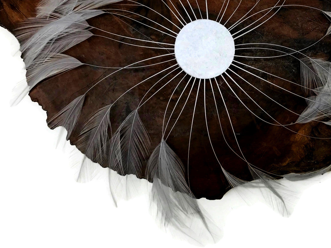 1 Piece - Light Gray Whole Beaded Pinwheel Stripped Rooster Hackle Feather Plates