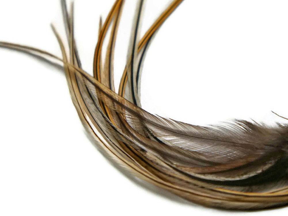 1 Dozen - Medium Golden Badger Rooster Saddle Whiting Hair Extension Feathers