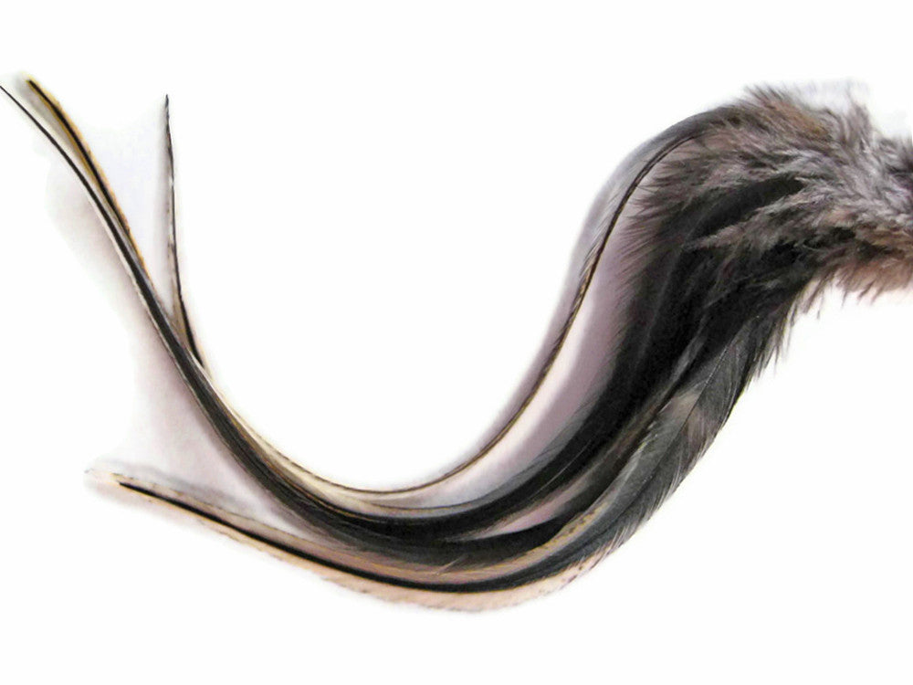 6 Pieces - Silver Badger Thick Long Rooster Hair Extension Feathers