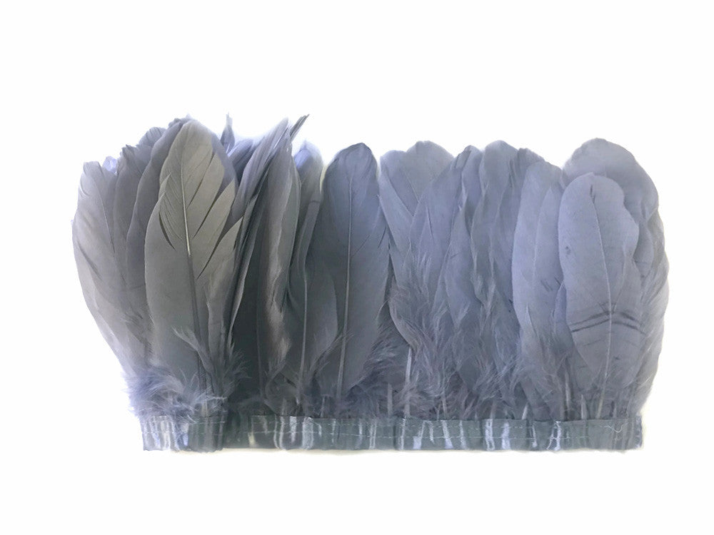 1 Yard - Silver Gray Goose Pallet Parried Dyed Feather Trim