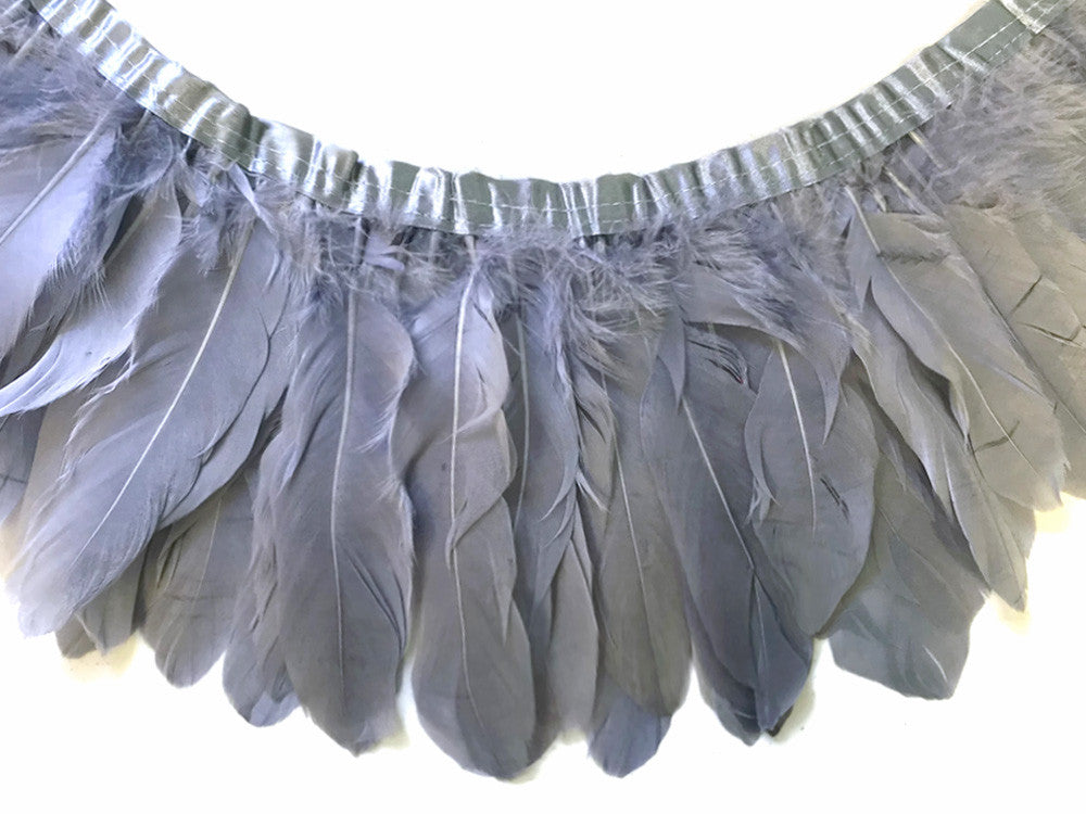 1 Yard - Silver Gray Goose Pallet Parried Dyed Feather Trim