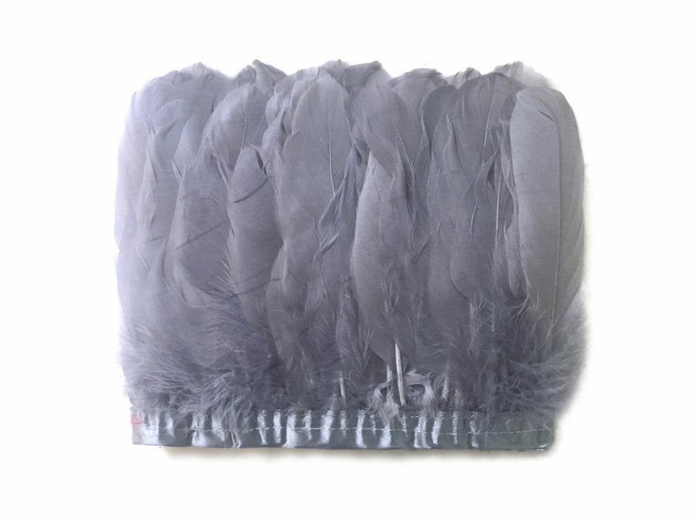 1 Yard - Silver Gray Goose Pallet Parried Dyed Feather Trim