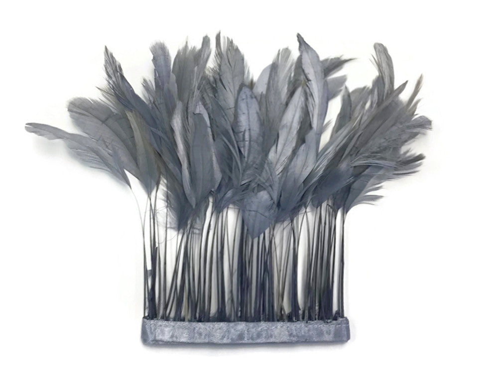 1 Yard - Grey Stripped Coque Tail Feathers Wholesale Trim (Bulk)