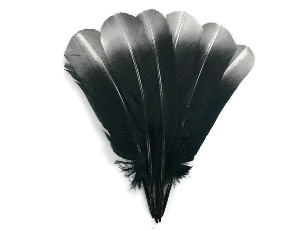 1/4 lbs. - Silver Metallic Spray Paint Over Black Tipped Tom Turkey Rounds Imitation "Eagle" Wholesale Feathers (Bulk)