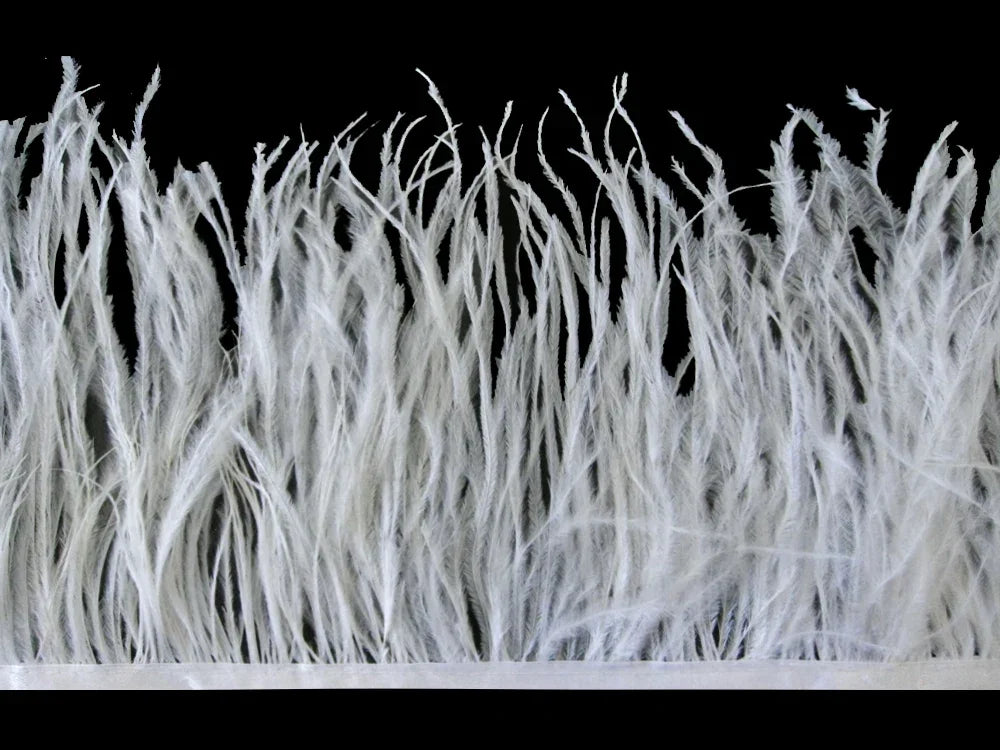 1 Yard - Snow White Ostrich Fringe Trim Wholesale Feather (Bulk)