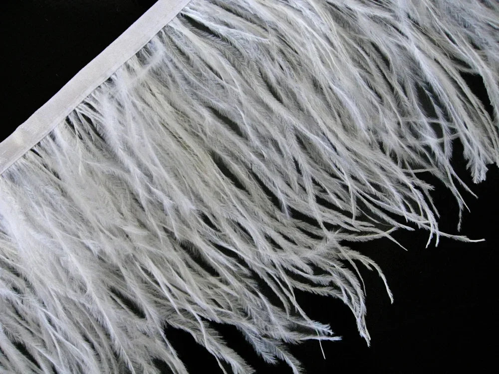 1 Yard - Snow White Ostrich Fringe Trim Wholesale Feather (Bulk)