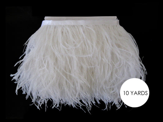 10 Yards - Snow White Ostrich Fringe Trim Wholesale Feather (Bulk)