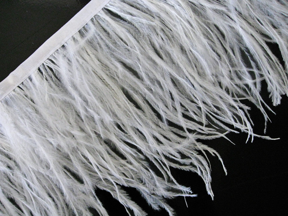 1 Yard - Snow White Ostrich Fringe Trim Wholesale Feather (Bulk)