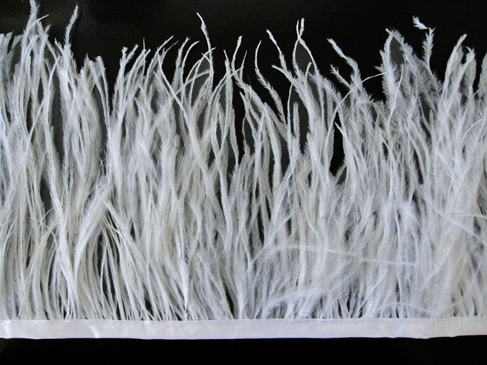 1 Yard - Snow White Ostrich Fringe Trim Wholesale Feather (Bulk)