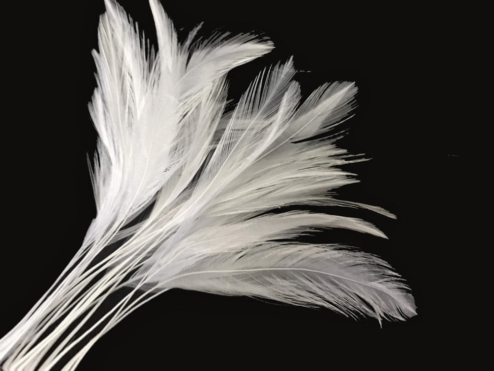 1 Yard - White Stripped Rooster Neck Hackle Eyelash Wholesale Feather Trim (Bulk)