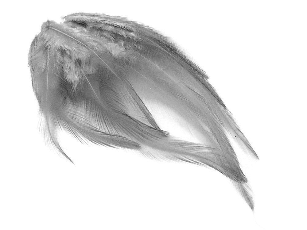 1 Dozen - Short Solid Gray Whiting Farm Rooster Saddle Hair Extension Feathers