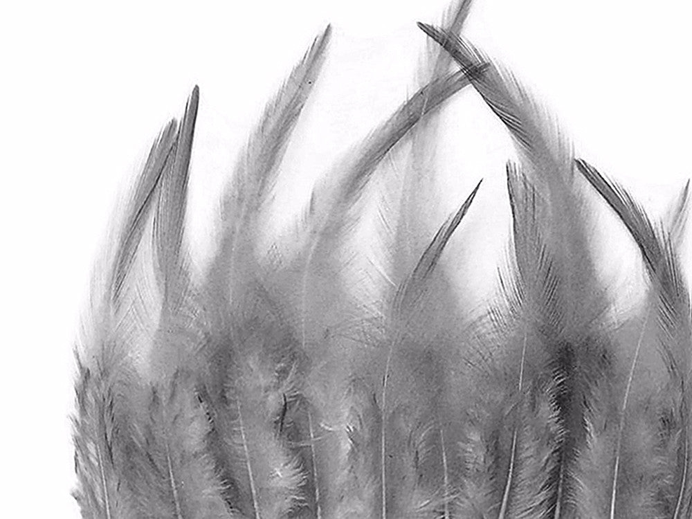 1 Dozen - Short Solid Gray Whiting Farm Rooster Saddle Hair Extension Feathers