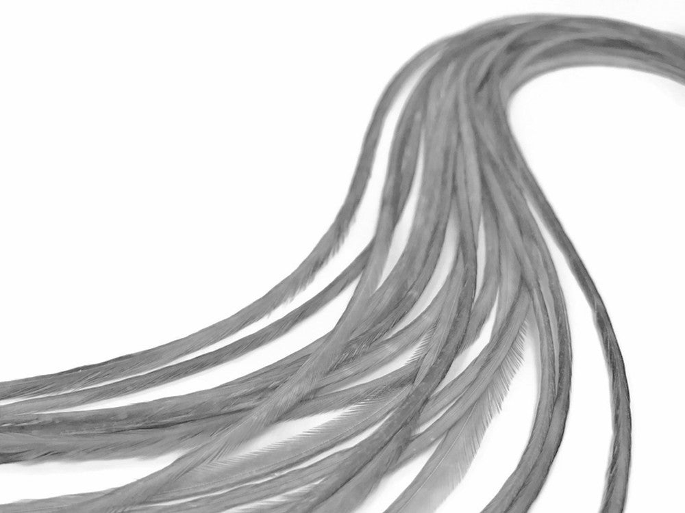 6 Pieces - XL Solid Gray Whiting Farm Rooster Hair Extension Feathers 11" and Up